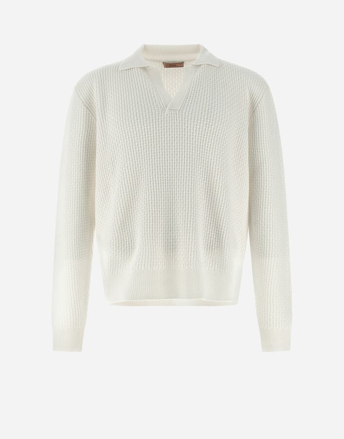 Herno RESORT POLO IN ENDLESS OPERATED WOOL White MPL0001UR701931000